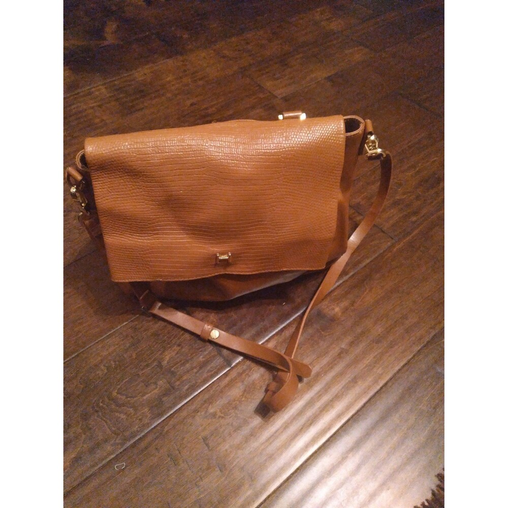 JW‎ Hulme Co. Leather Satchel Crossbody Bag Cognac Brown Lizard Embossed